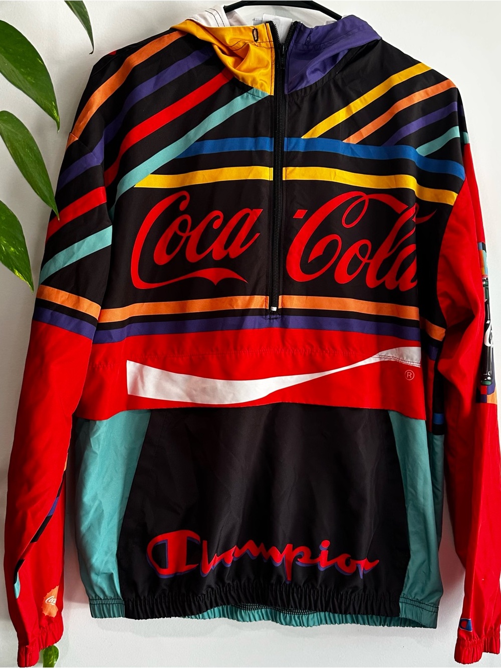 Coca-Cola x Champion Colorblock Windbreaker Hoodie Retro Inspired Adults Small
